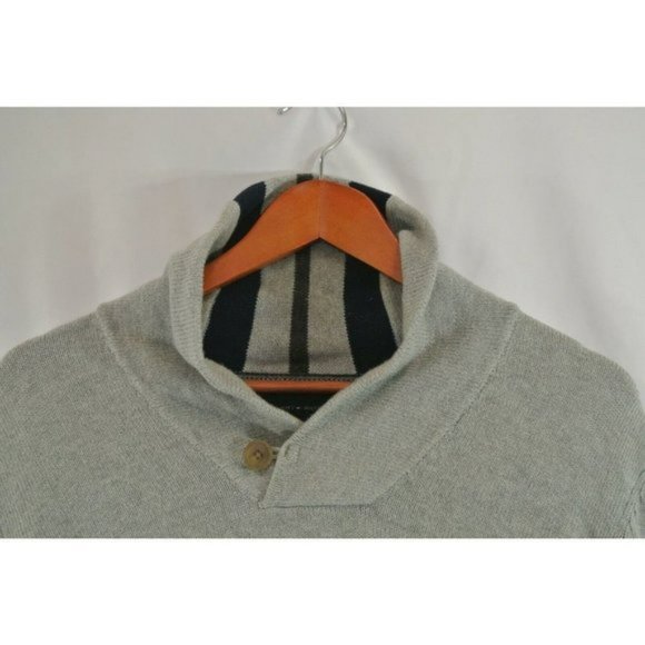 Tommy Hilfiger Sweater Shawl Neck Button Gray Knit  Mens Large 100% Cotton - Picture 2 of 11